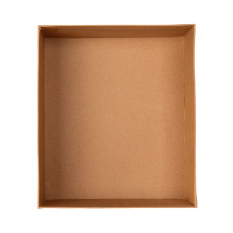 Opened brown blank cardboard box isolated on white background, top view.